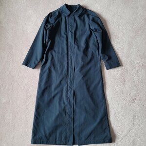 Vintage LL Bean Womens Long Trench Coat Dark Navy Zip & Snap Size Small